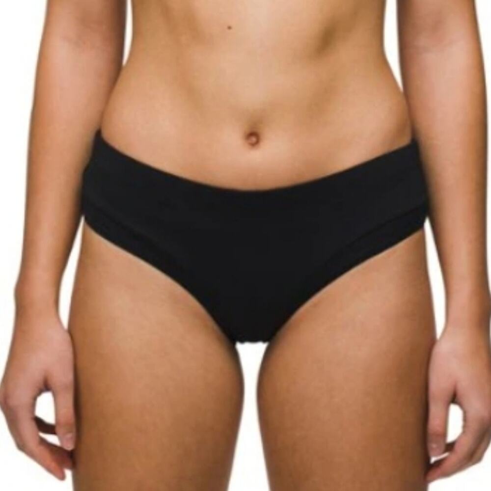 NWT prAna Upswell Mid-Rise Bikini Bottoms Black Waves Sustainable Swim Large